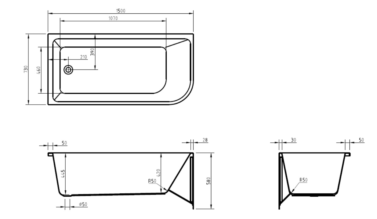 1500mm Corner Back To Wall Bath - LEFT - Image 4