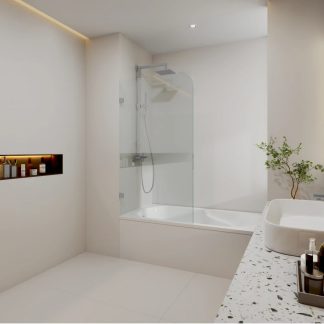 Frameless Bath Panel Fixed Curved Corner 750mm
