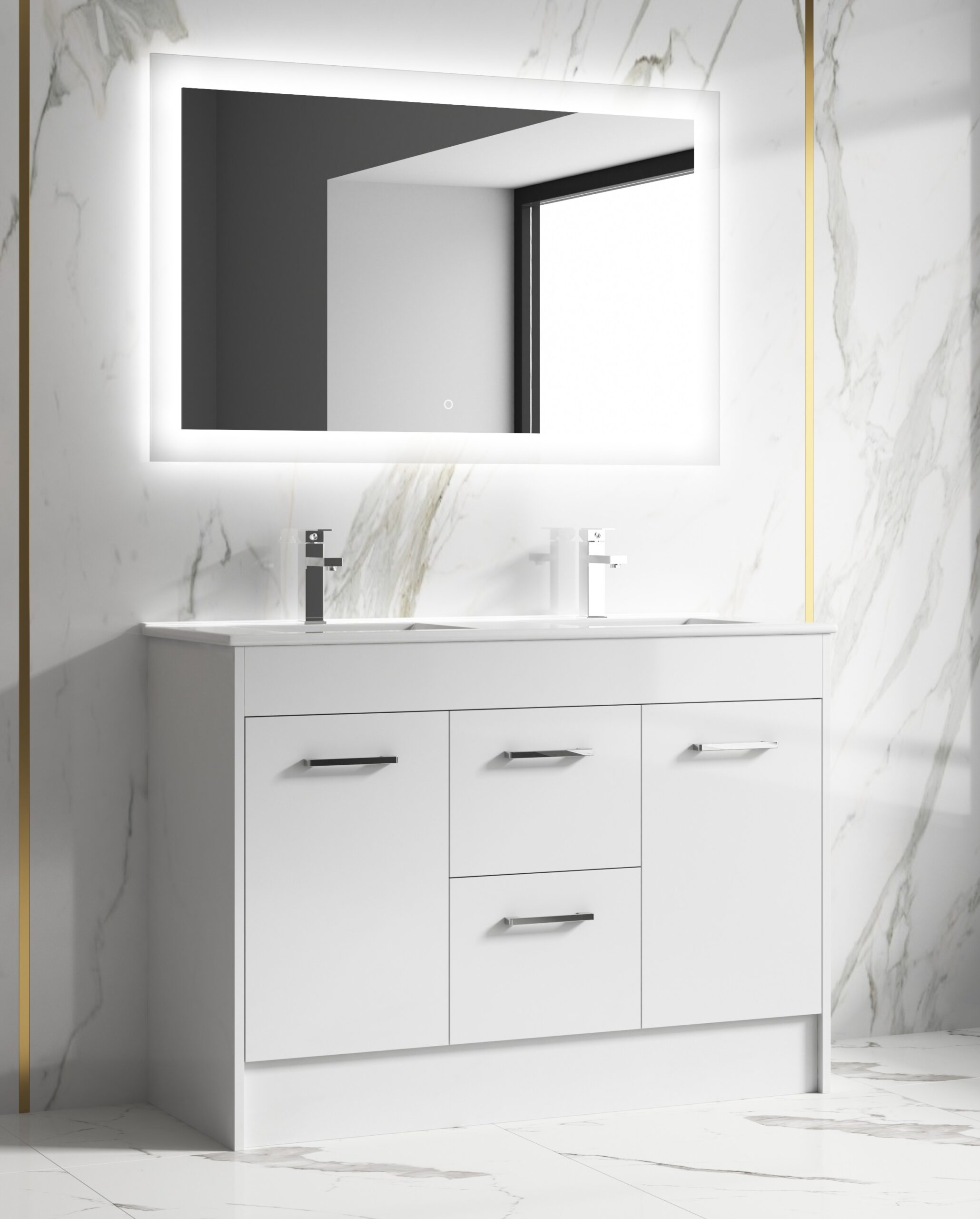1200mm PVC Vanity Handle Pull Double Bowl - Image 2