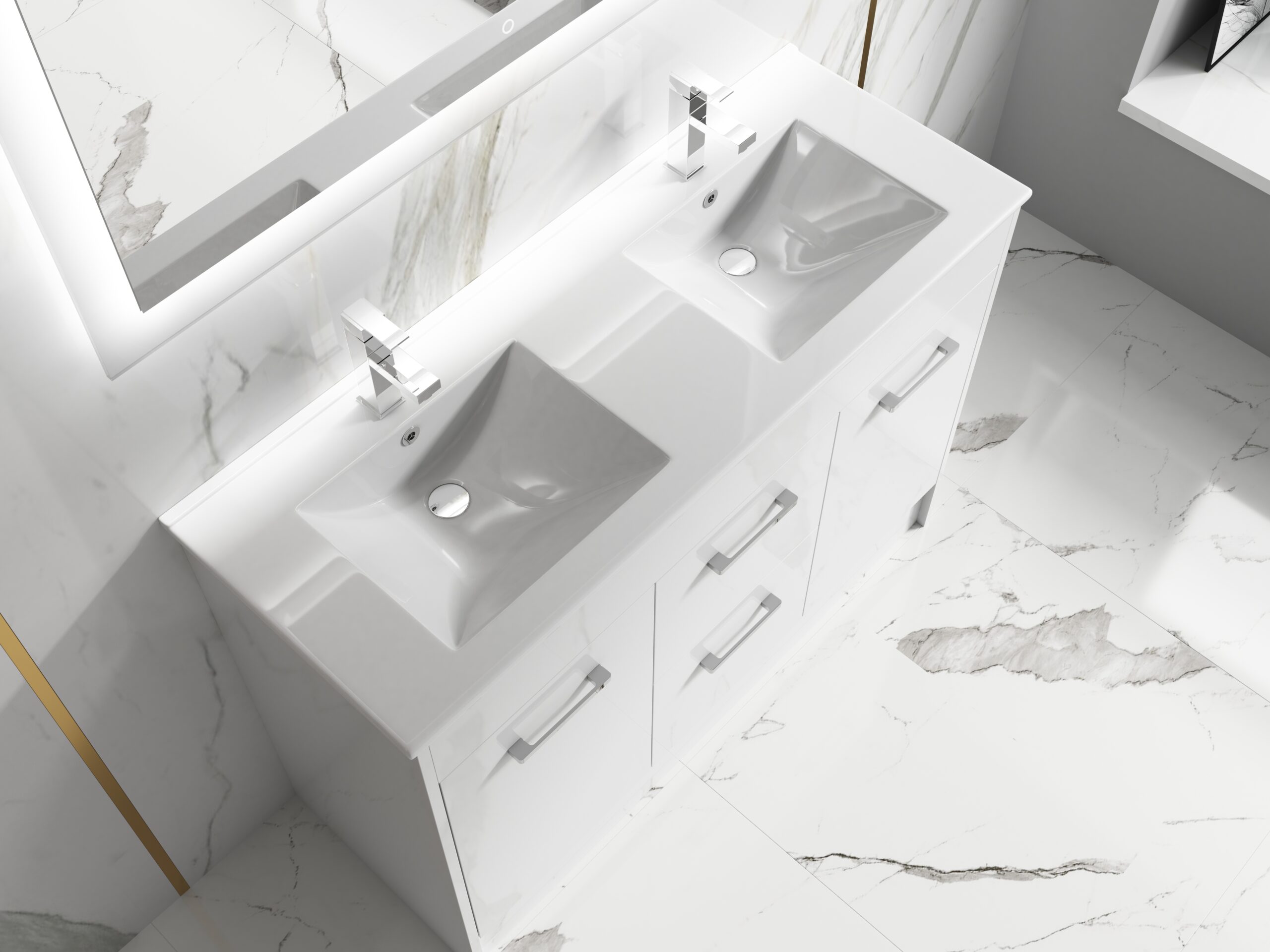 1200mm PVC Vanity Handle Pull Double Bowl - Image 3