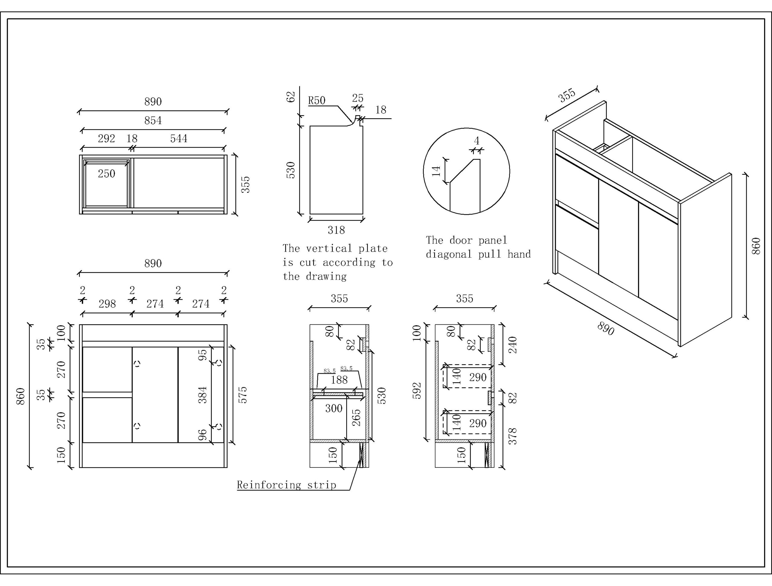Slimline Ensuite 900mm Vanity PVC Left Drawers - Image 4