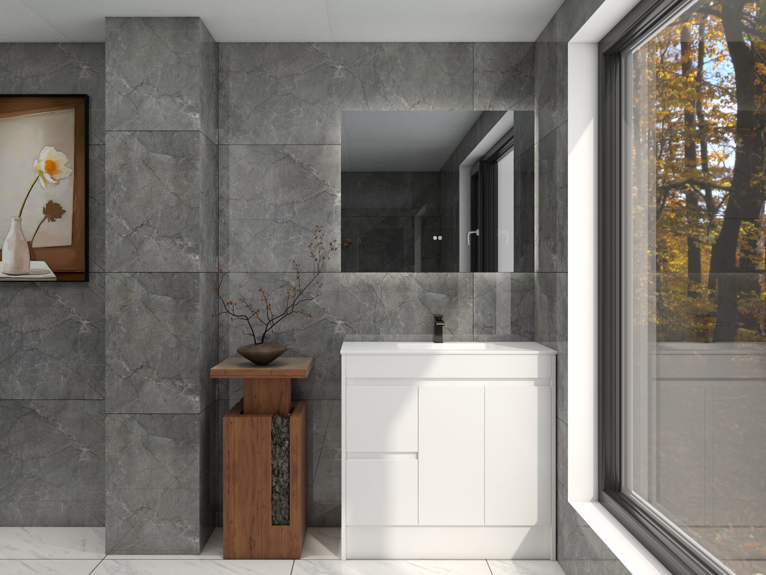 Slimline Ensuite 900mm Vanity PVC Left Drawers - Image 3