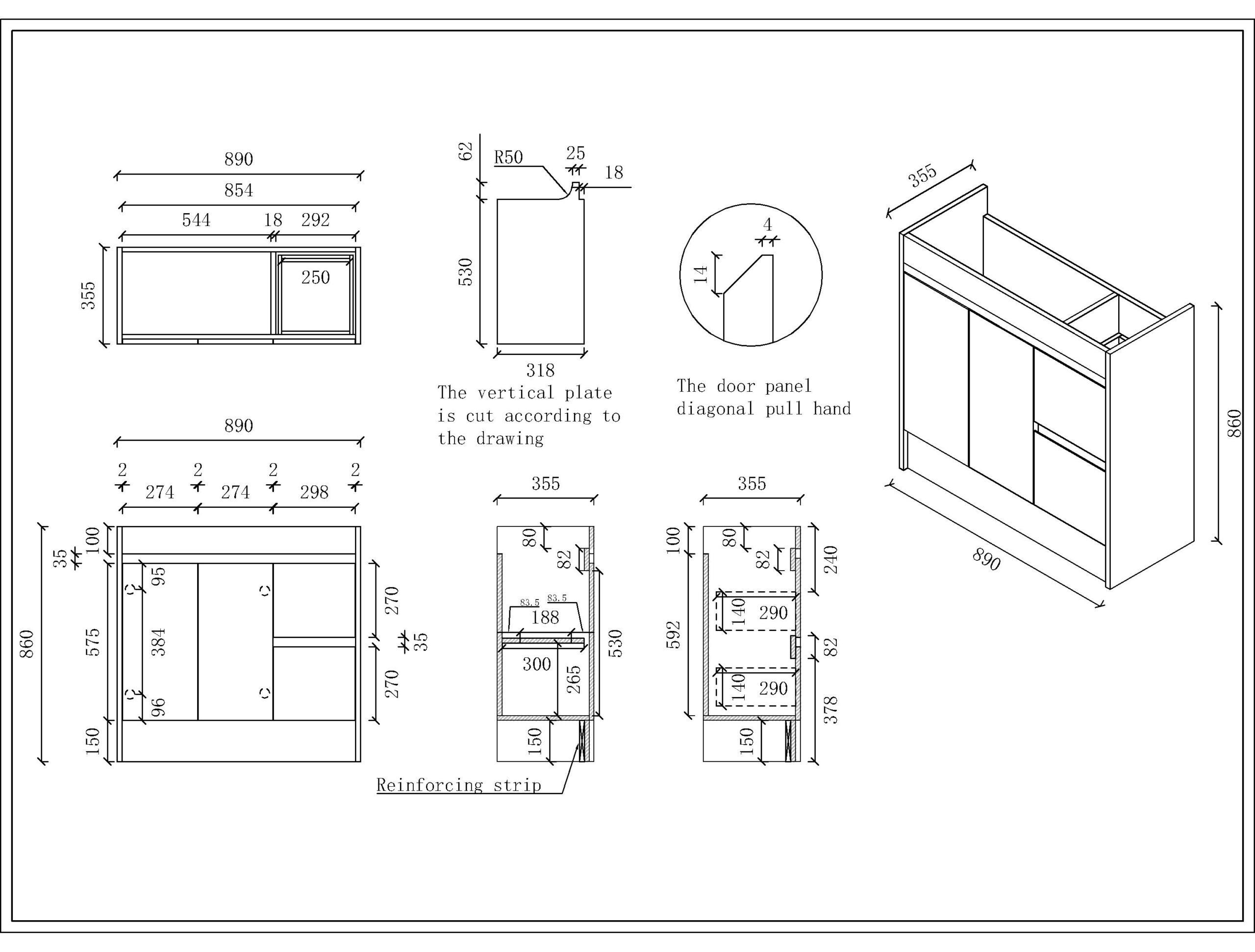 Slimline Ensuite 900mm Vanity PVC Right Drawers - Image 4