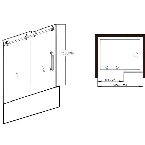 Frameless Sliding Bath Screen 1450-1550 Matte Black - Image 4