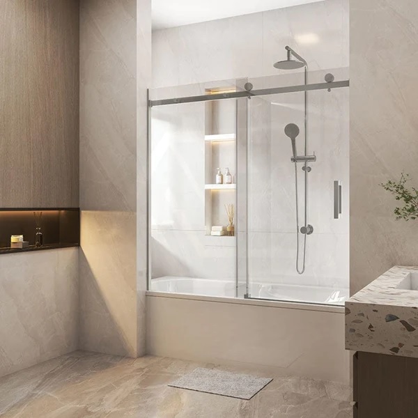 Frameless Sliding Bath Screen 1450-1550 Brushed Nickel