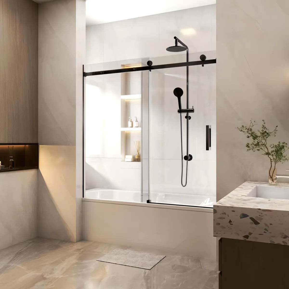 Frameless Sliding Bath Screen 1450-1550 Gun Metal