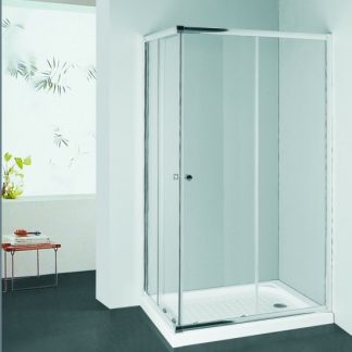 Cleveland Semi Frameless Double Sliding Corner Shower Silver 890mm