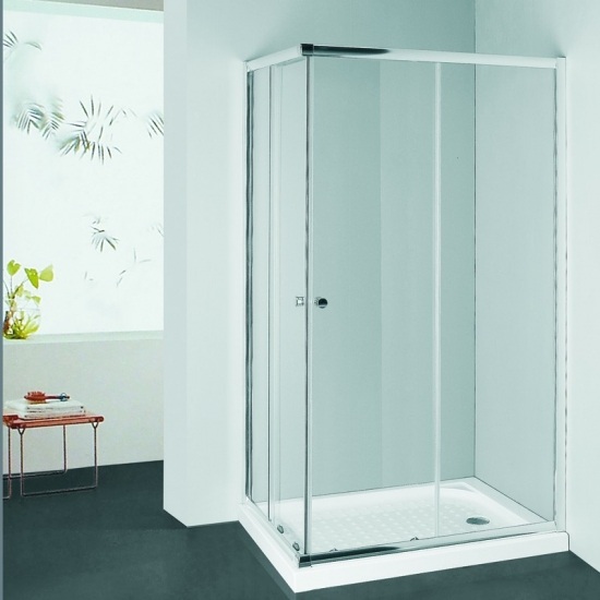 Cleveland Semi Frameless Double Sliding Corner Shower Silver 890mm
