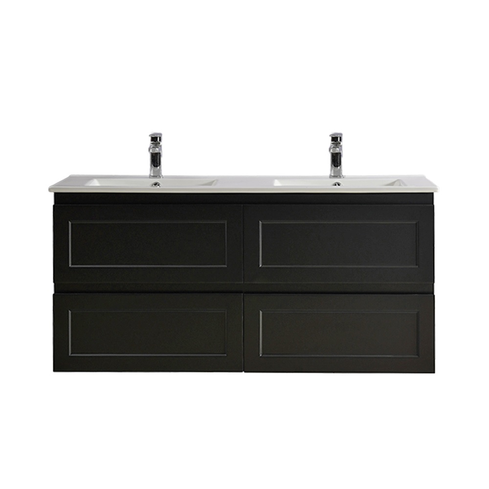 Fremantle 1200 Wall Hung Vanity Matte Black Double Bowl