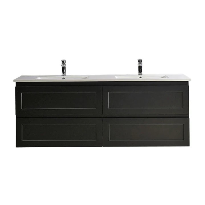 Fremantle 1500 Wall Hung Vanity Matte Black Double Bowl