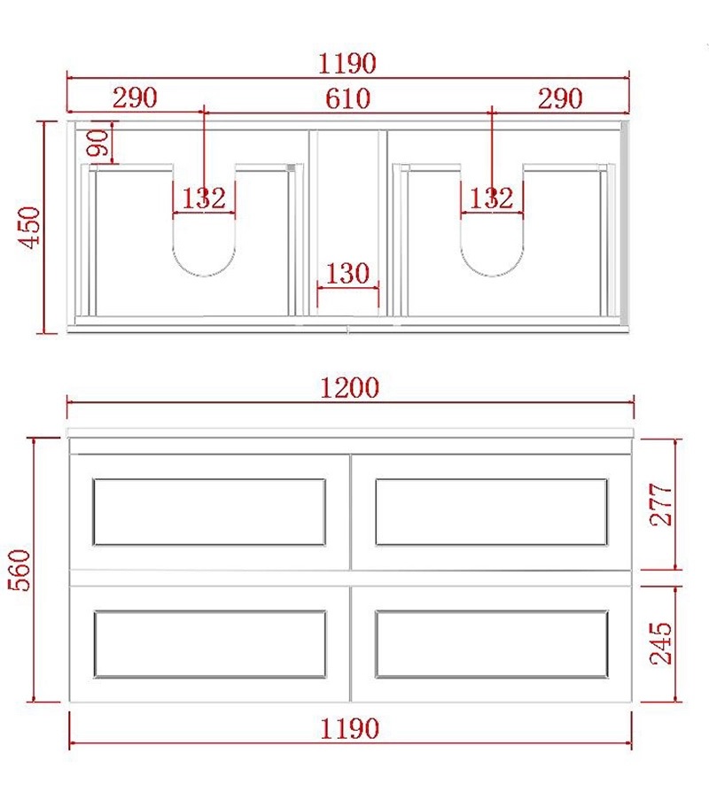 Fremantle 1200 Wall Hung Vanity Matte White Double Bowl - Image 2