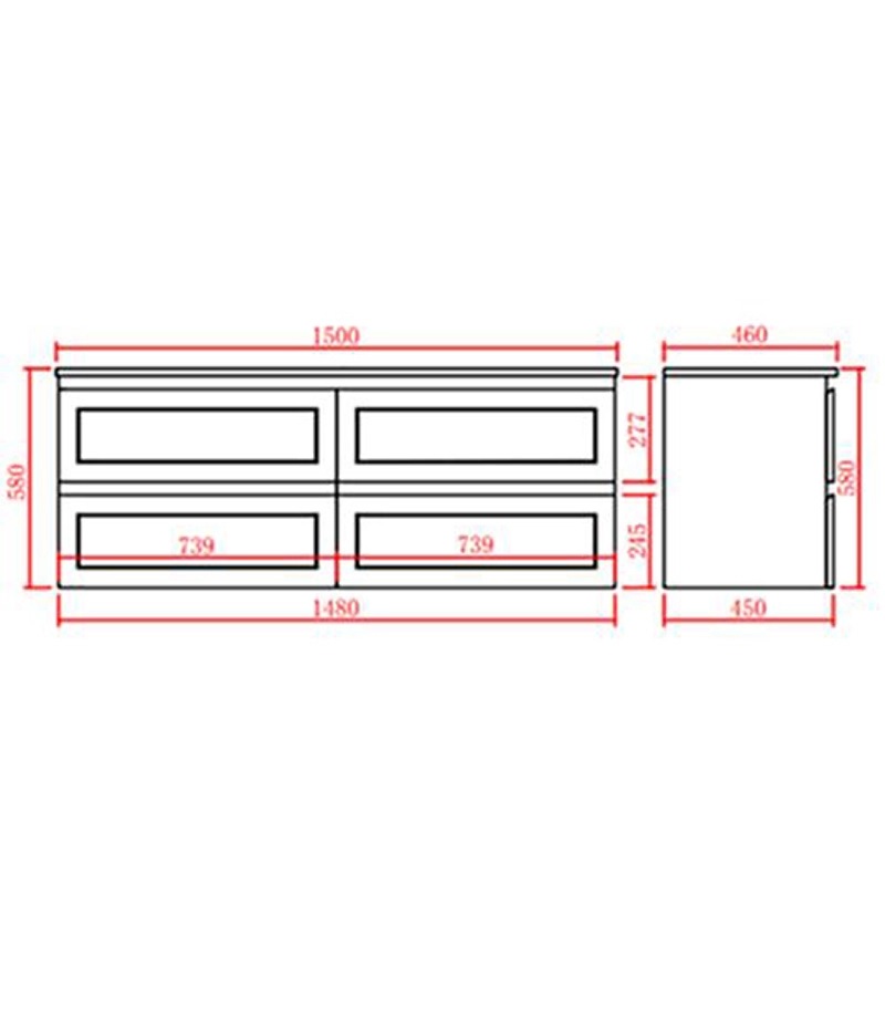 Fremantle 1500 Wall Hung Vanity Matte Black - Image 2