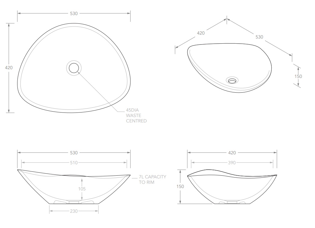 Fiore Above Counter Ceramic Basin Matte White - Image 6