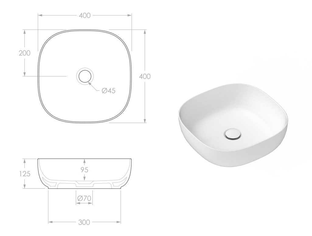 Glam Square Above Counter Ceramic Basin Gloss White - Image 3