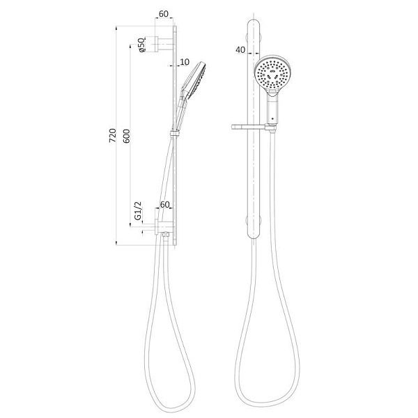 Kara Multifunction Shower On Rail with Water Inlet Chrome - Image 2