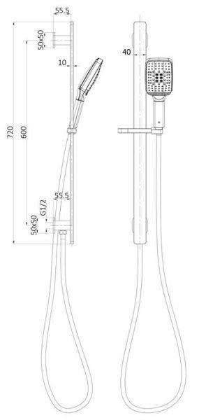 Seto Multifunction Shower On Rail With Water Inlet Matte Black - Image 2