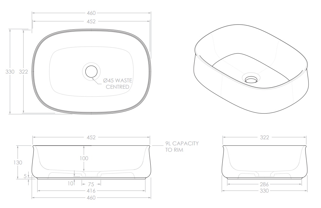Hewitt Above Counter Ceramic Basin Matte White - Image 3