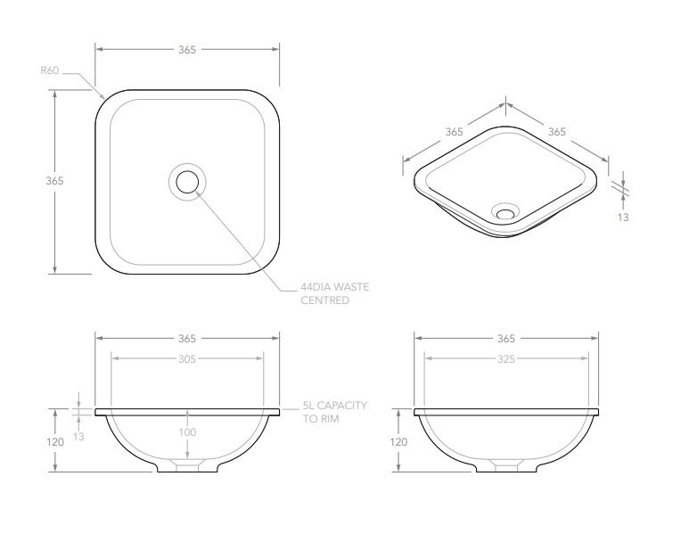 Honour Solid Surface Under Counter Basin Gloss White - Image 3