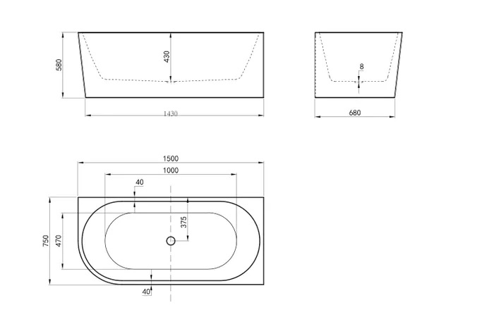 Inspire 1500mm Corner Back To Wall Bath Right - Image 3