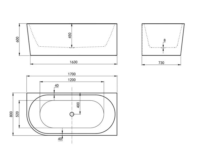Inspire 1700mm Corner Back To Wall Bath Right - Image 2