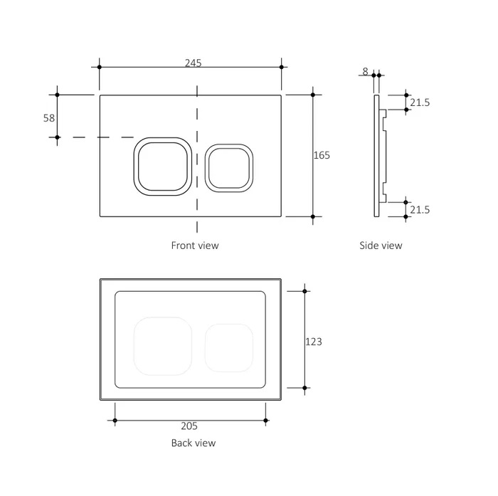 Inspire Dual Flush Plate Soft Square Matte White & Chrome IS30MW - Image 2