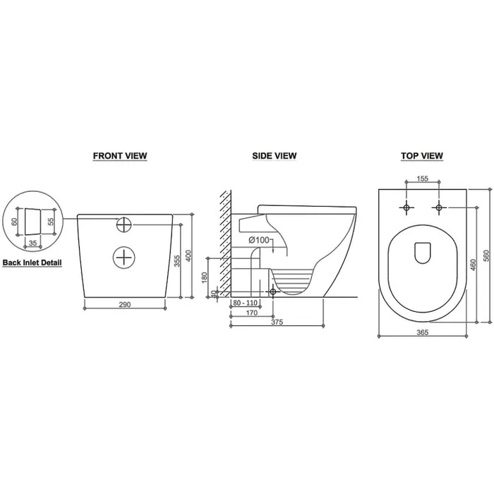 Voghera Pan Only Rimless Flushing Wall Faced Toilet Suite Gloss White - Image 2