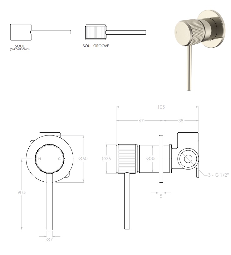 ADP Soul Wall Mixer Chrome - Image 2