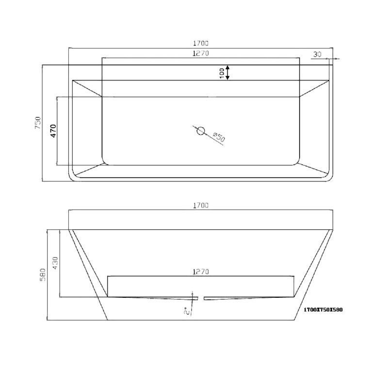 1700mm Square Back to Wall Bath - Image 2