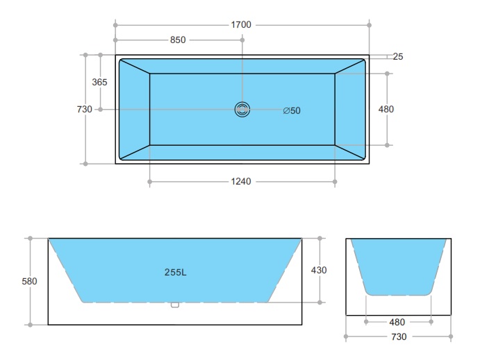 Multifit 1700mm Freestanding Bath - Image 3