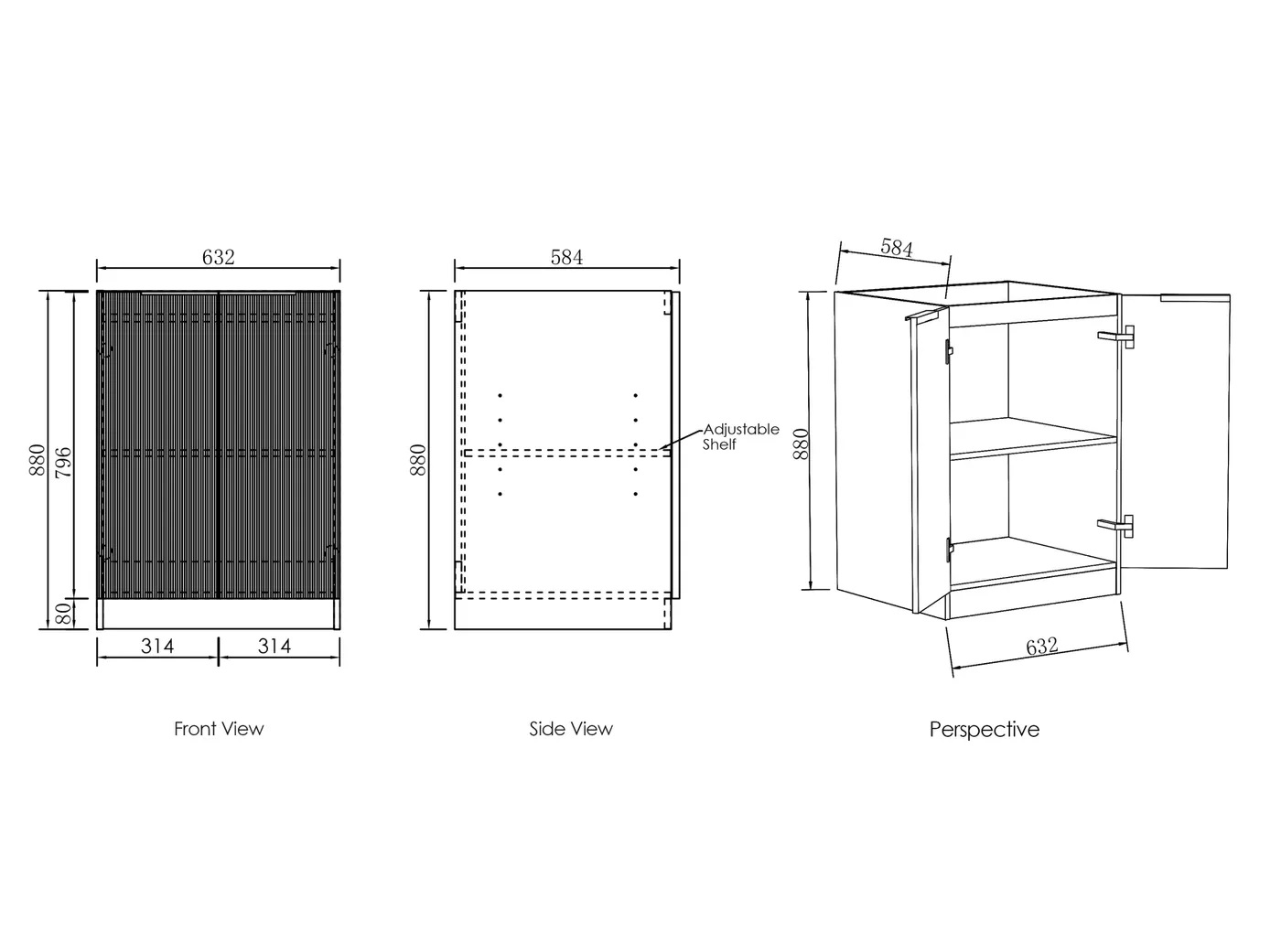Bondi Fluted White 630mm Base Laundry Cabinet - Image 4