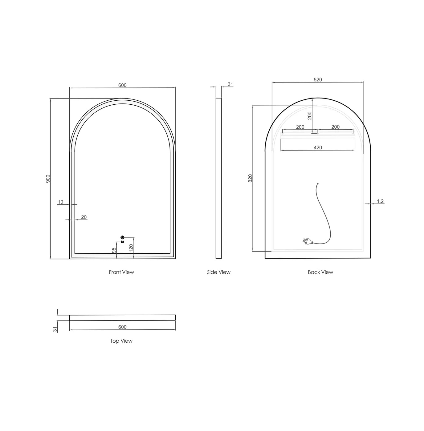 Archie Black Frame LED Mirror 900 x 600 - Image 5