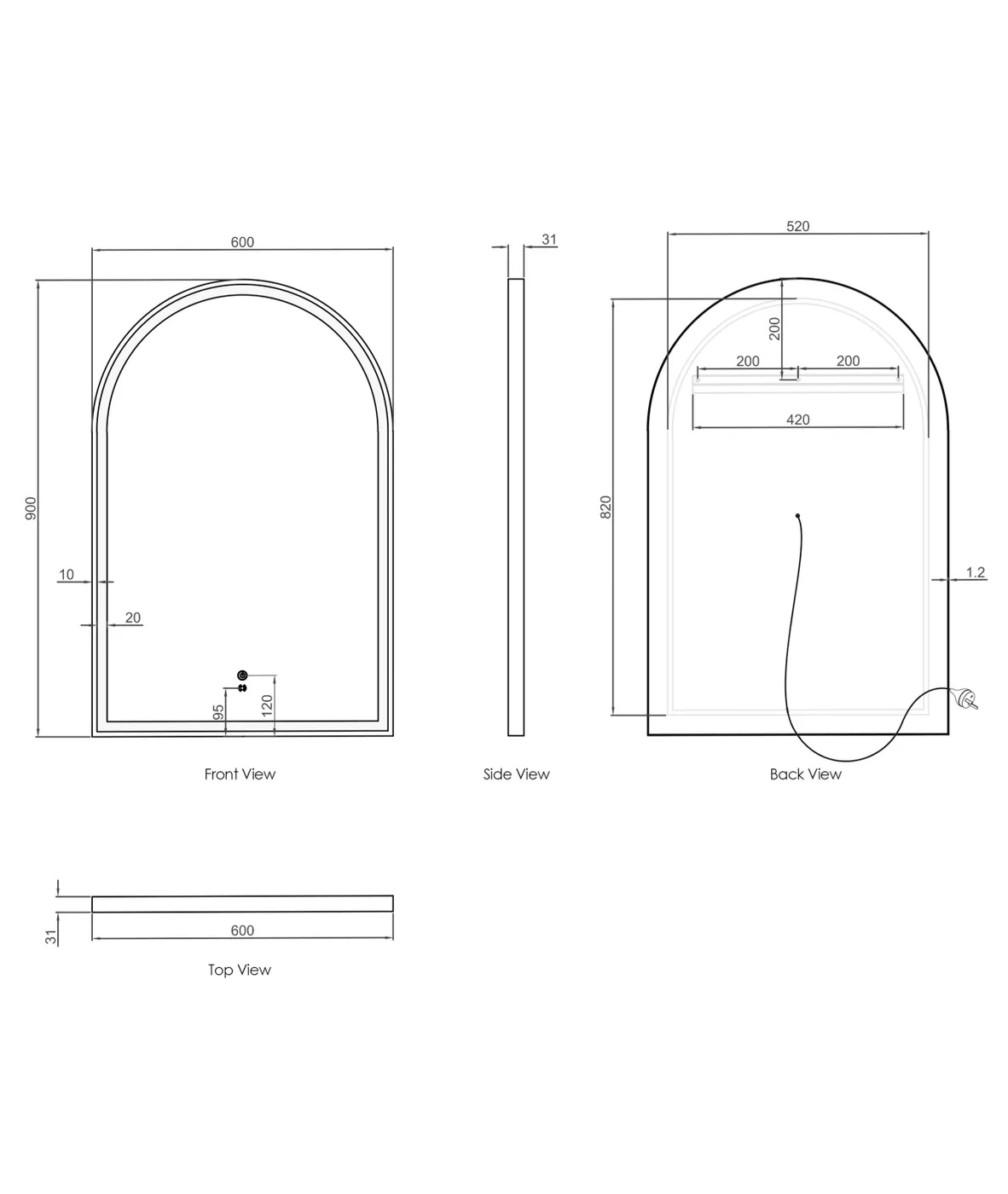 Archie Matte White Frame LED Mirror 900 x 600 - Image 6