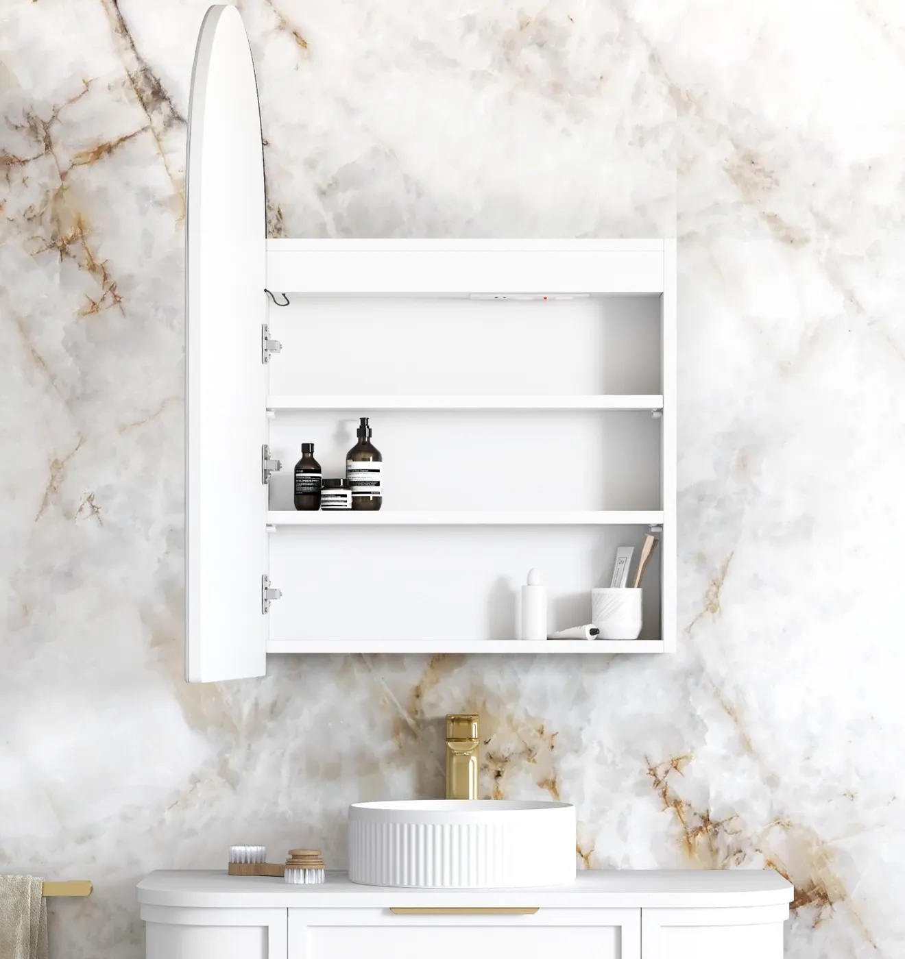 Archie Led Shaving Cabinet 600 x 900 Matte White Premium Edition - Image 3