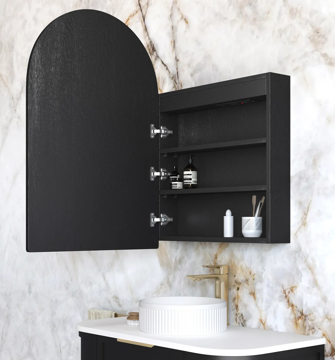 Archie Led Shaving Cabinet 600 x 900 Black Oak Premium Edition - Image 3