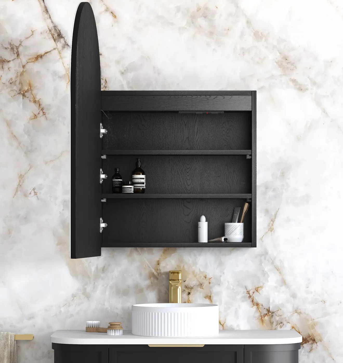 Archie Led Shaving Cabinet 600 x 900 Black Oak Premium Edition - Image 2