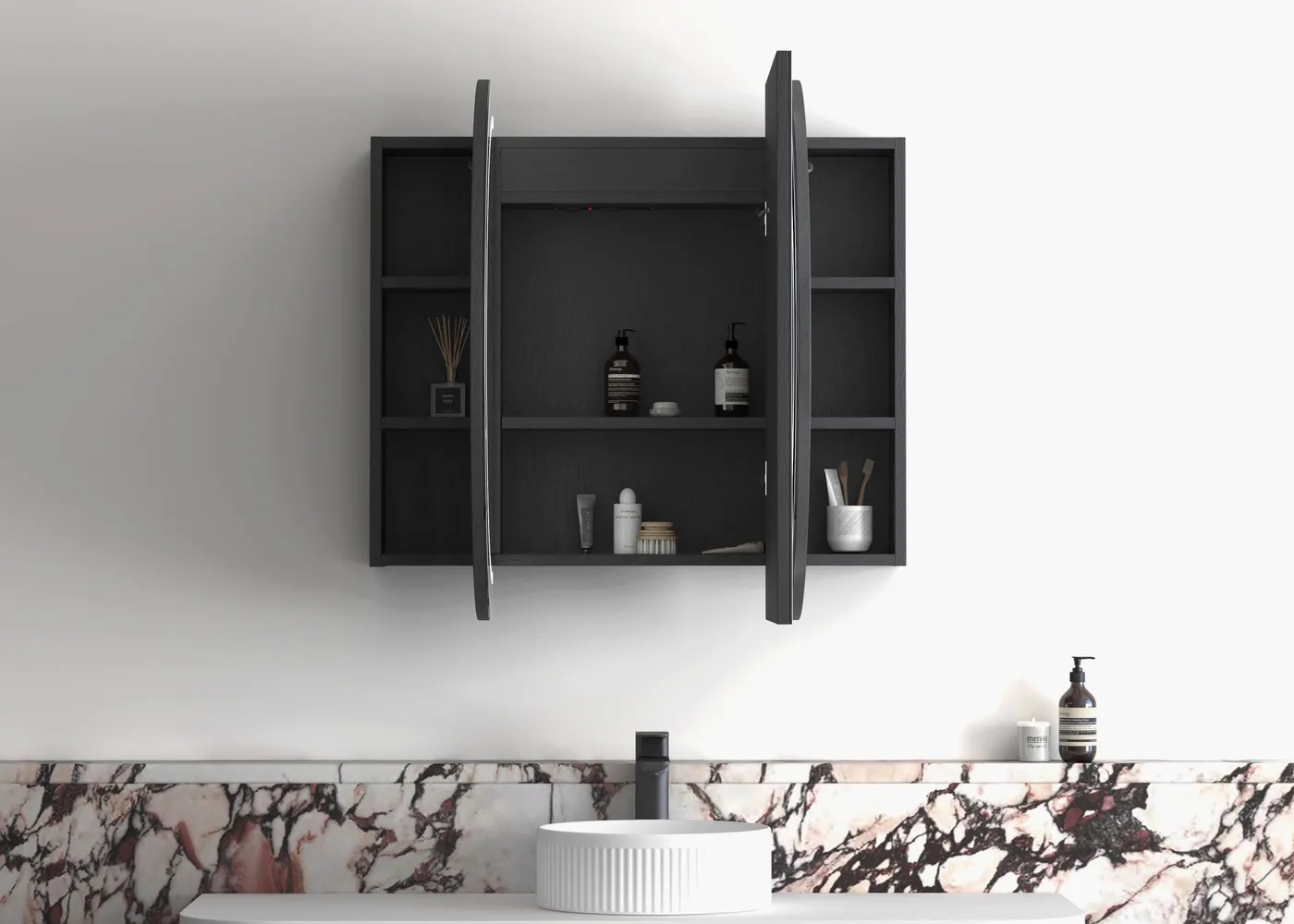 Bondi Led Shaving Cabinet Black Oak 1200 x 750 Premium Edition - Image 3