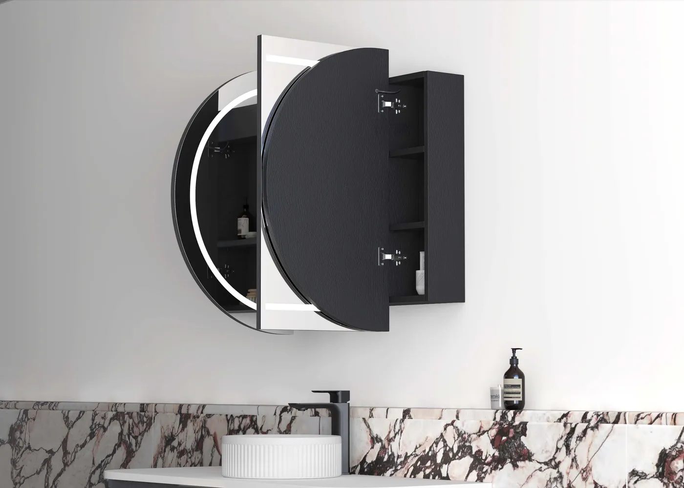 Bondi Led Shaving Cabinet Black Oak 1200 x 750 Premium Edition - Image 2