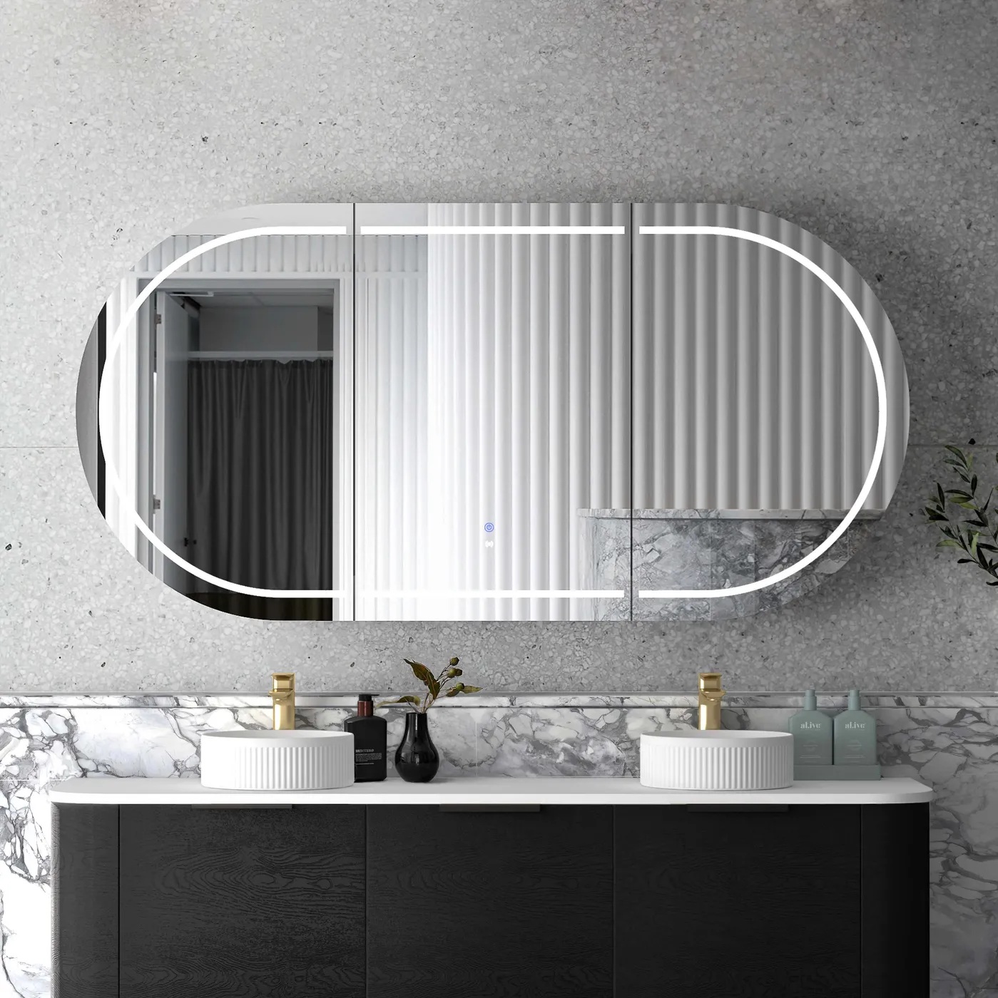 Bondi Led Shaving Cabinet 1800 x 900 Black Oak Premium Edition