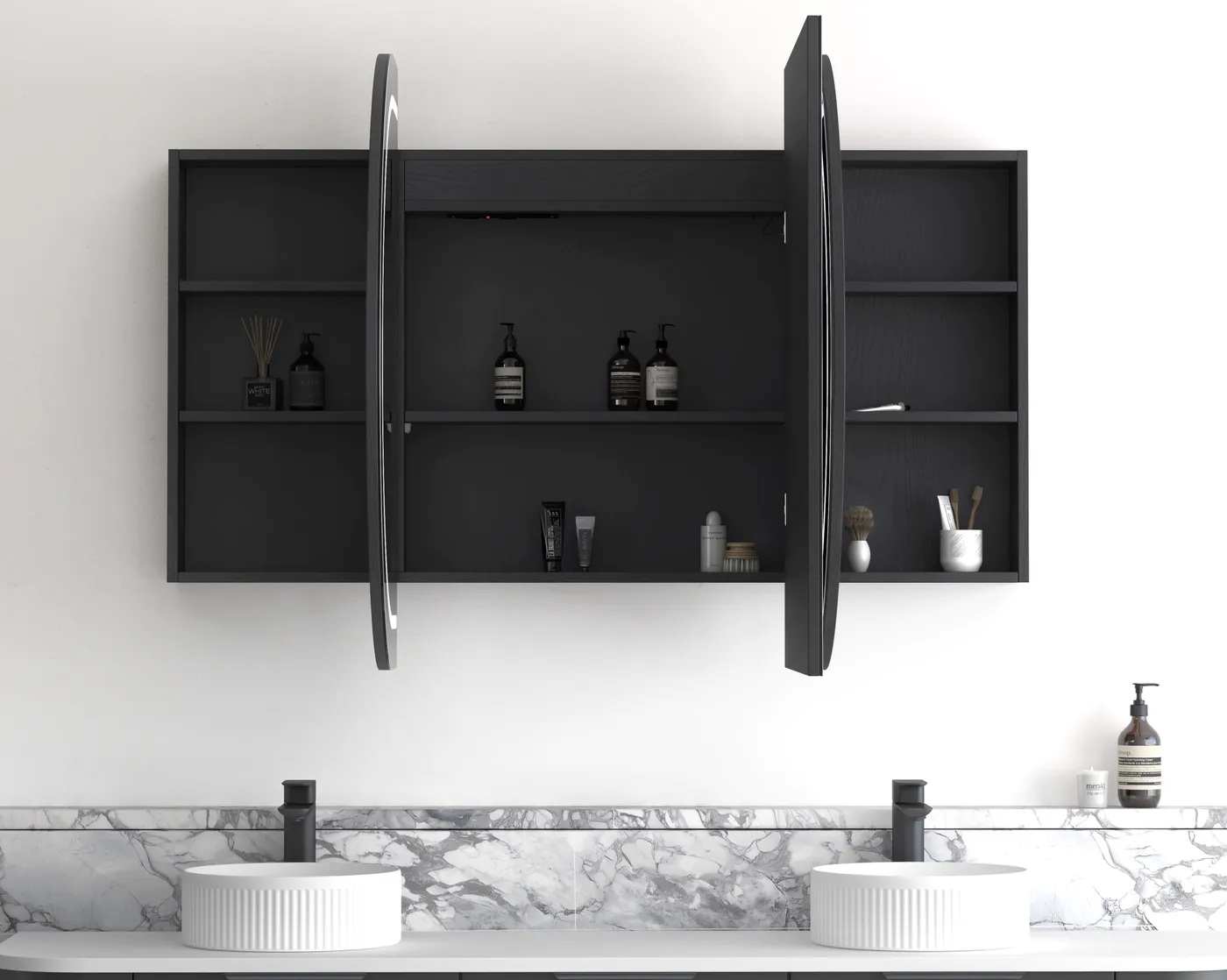 Bondi Led Shaving Cabinet 1800 x 900 Black Oak Premium Edition - Image 2