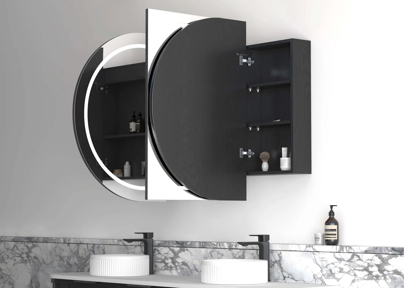 Bondi Led Shaving Cabinet 1800 x 900 Black Oak Premium Edition - Image 3