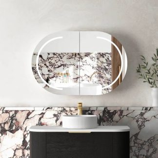 Bondi Led Shaving Cabinet Premium Edition Black Oak 900 x 600