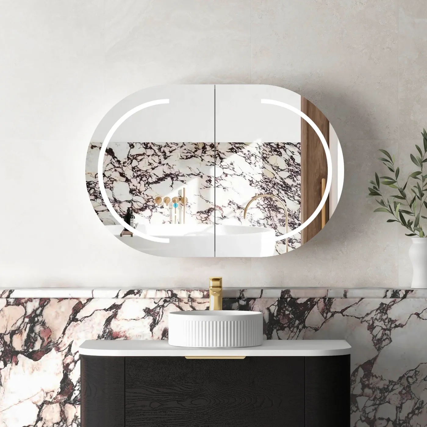 Bondi Led Shaving Cabinet Premium Edition Black Oak 900 x 600
