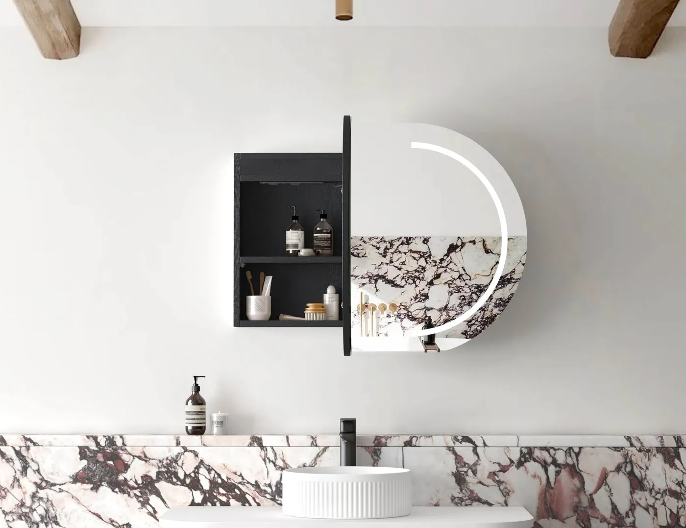 Bondi Led Shaving Cabinet Premium Edition Black Oak 900 x 600 - Image 2