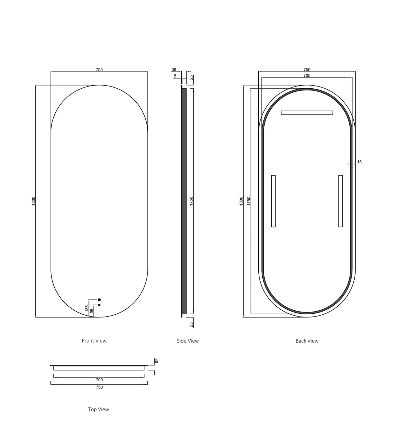 Noosa Frameless Tuffi Led Mirror 1800 x 750 - Image 7
