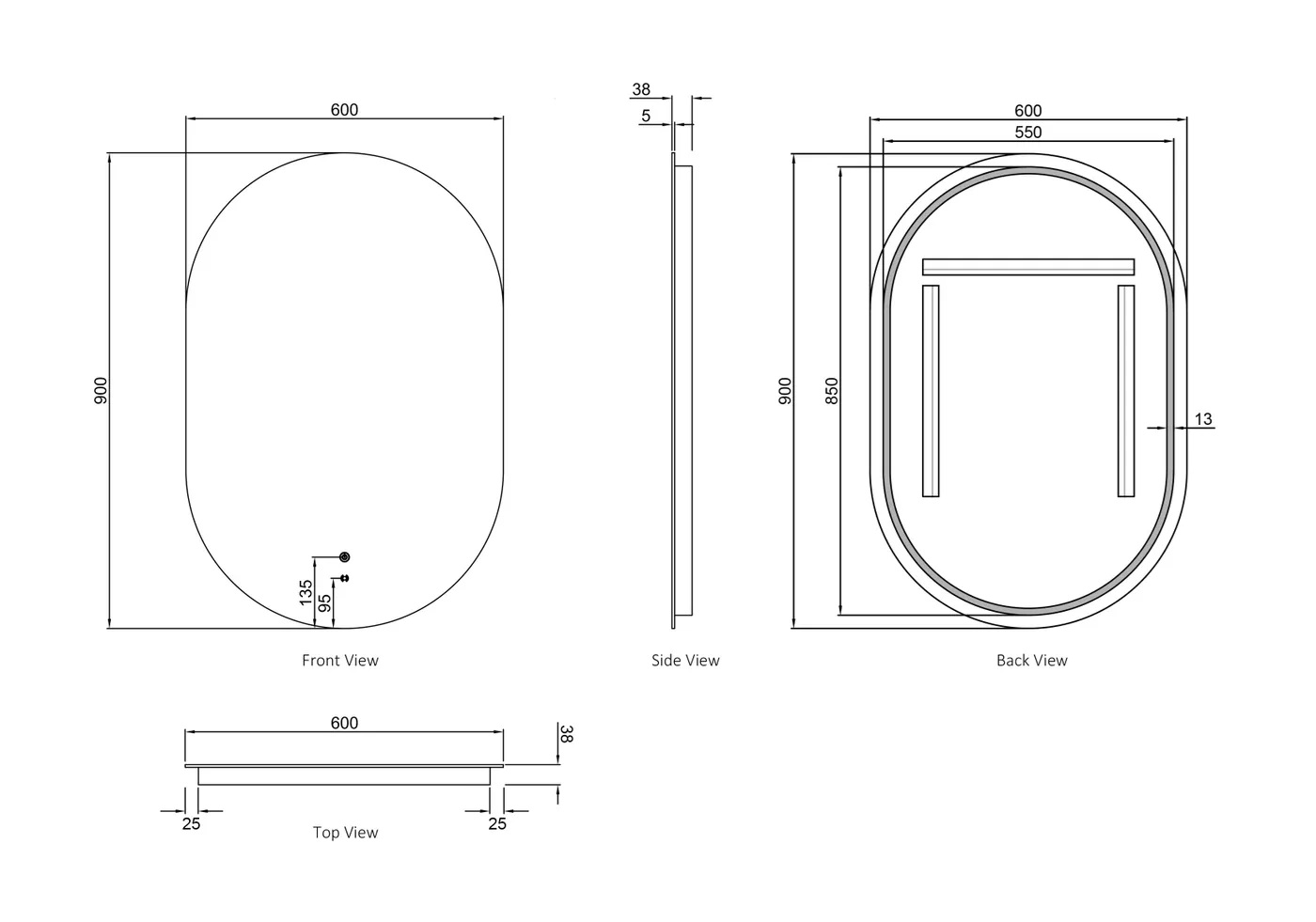 Noosa Frameless Tuffi Led Mirror 900 x 600 - Image 8