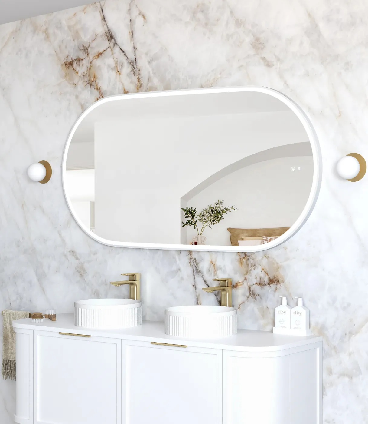 Noosa Matte White Metal Frame Led Mirror 1500 x 750 - Image 4