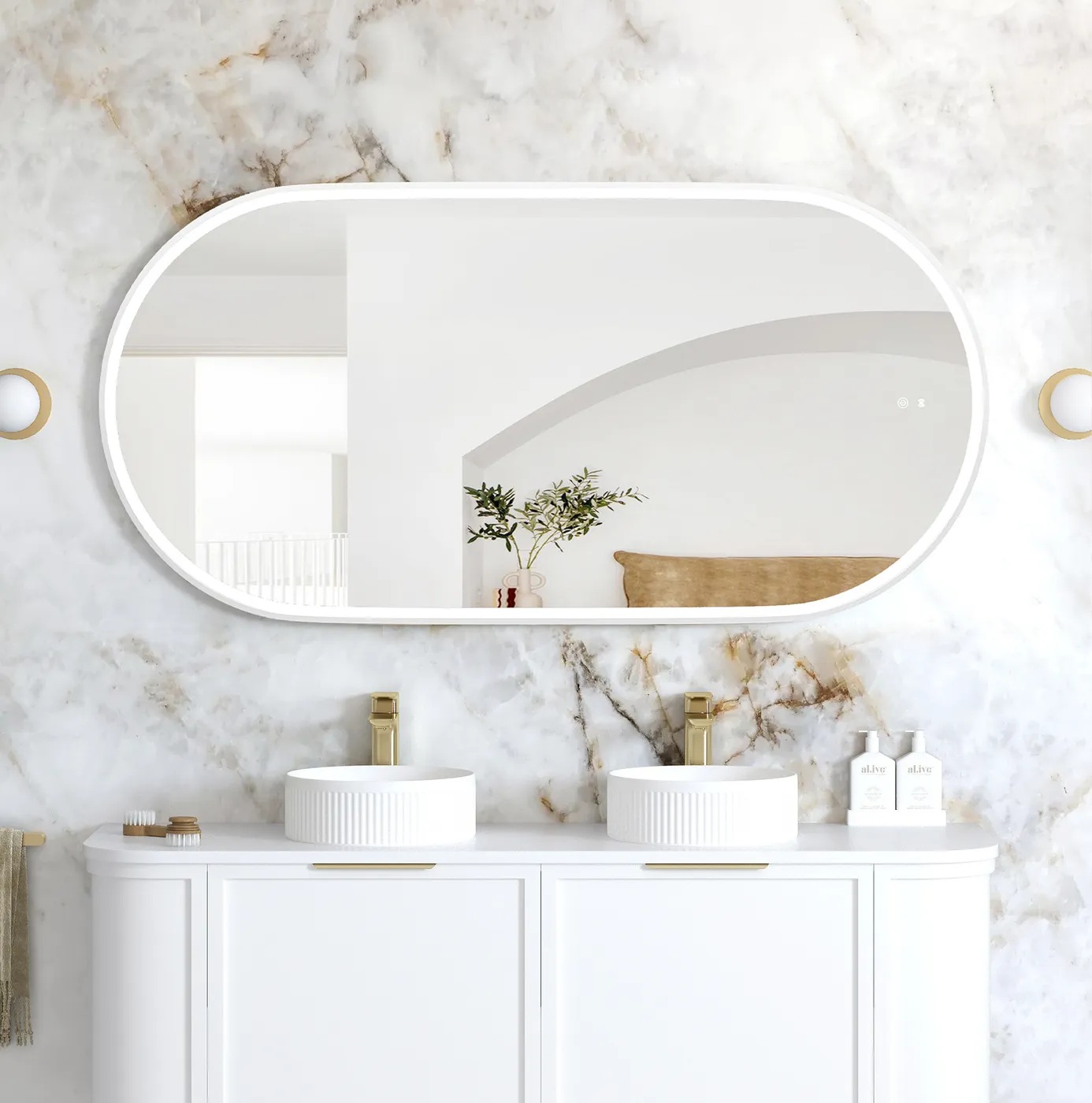Noosa Matte White Metal Frame Led Mirror 1500 x 750
