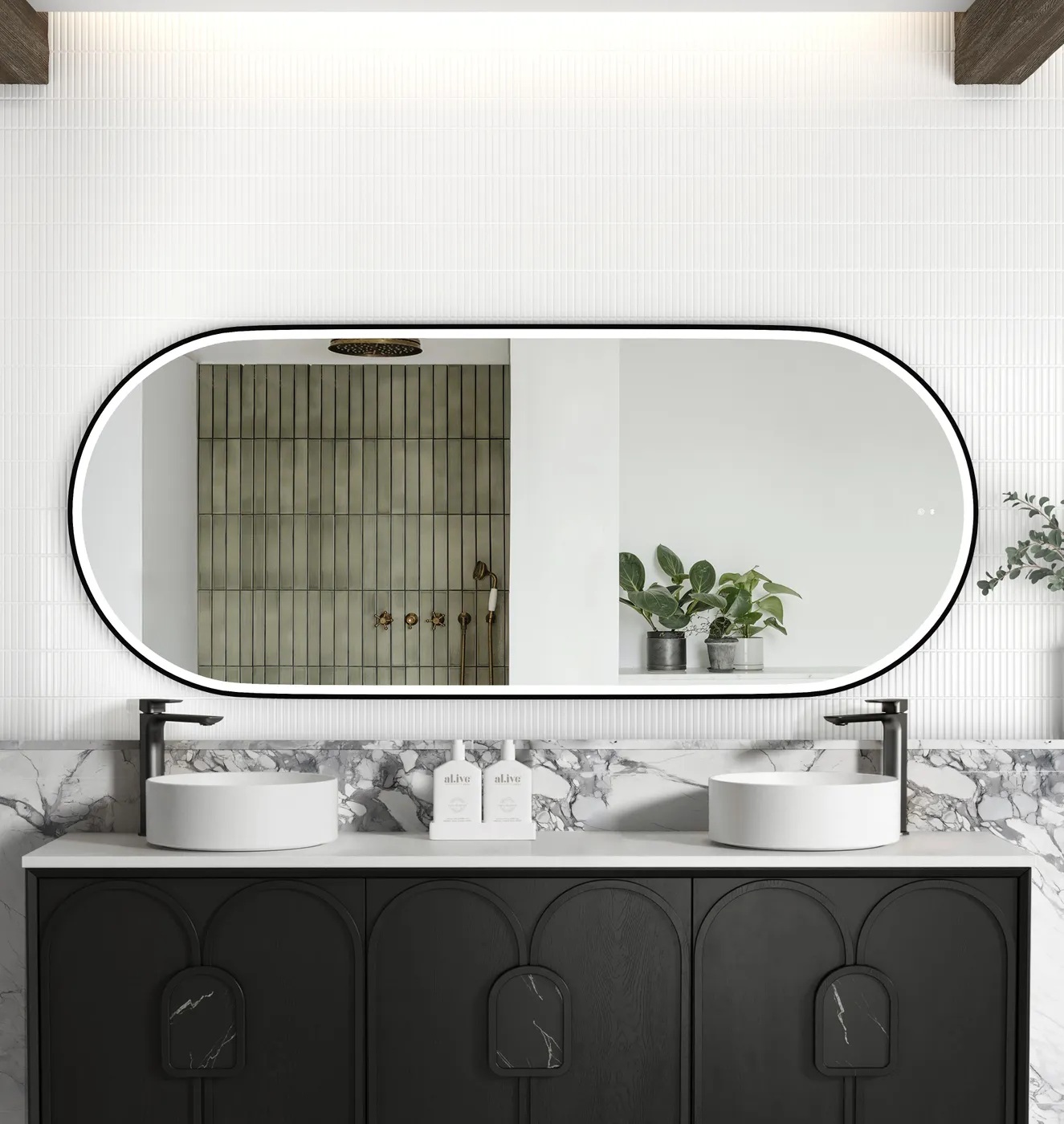 Noosa Matte Black Metal Frame Led Mirror 1800 x 750