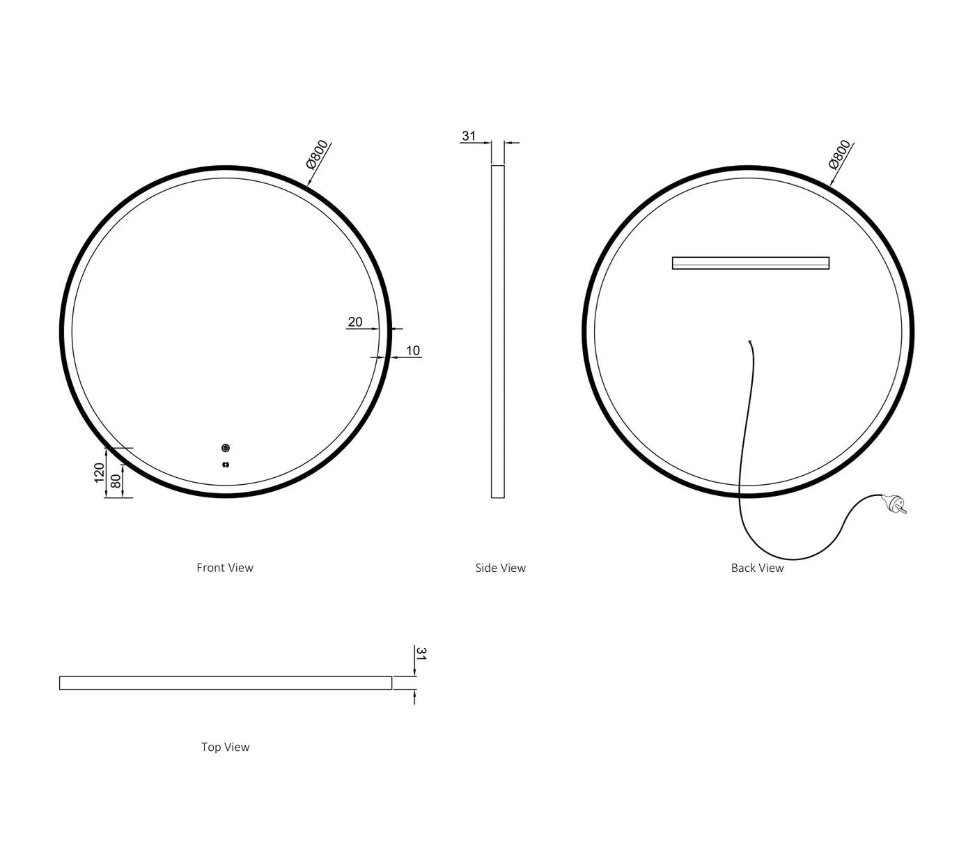 Bondi White Metal Frame Led Mirror 800 - Image 7