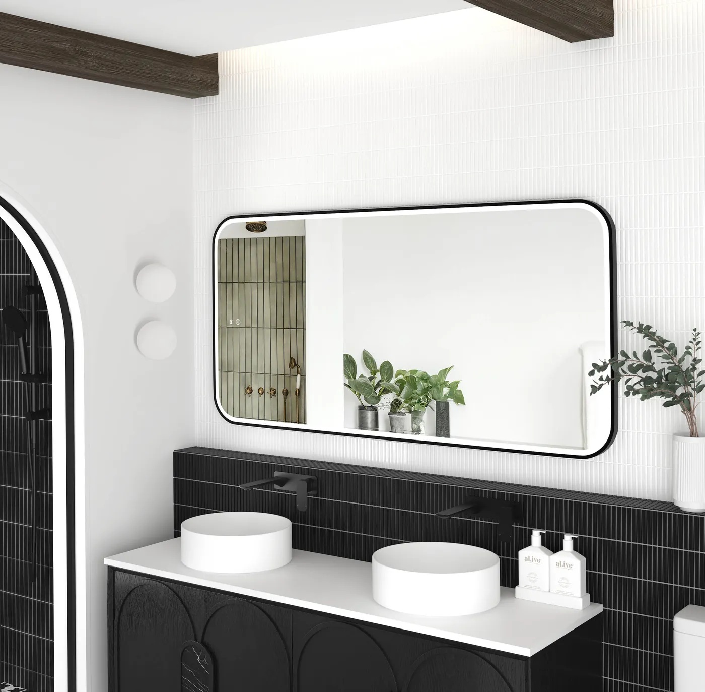 Newport Matte Black Metal Frame Led Mirror 1500 x 750 - Image 2